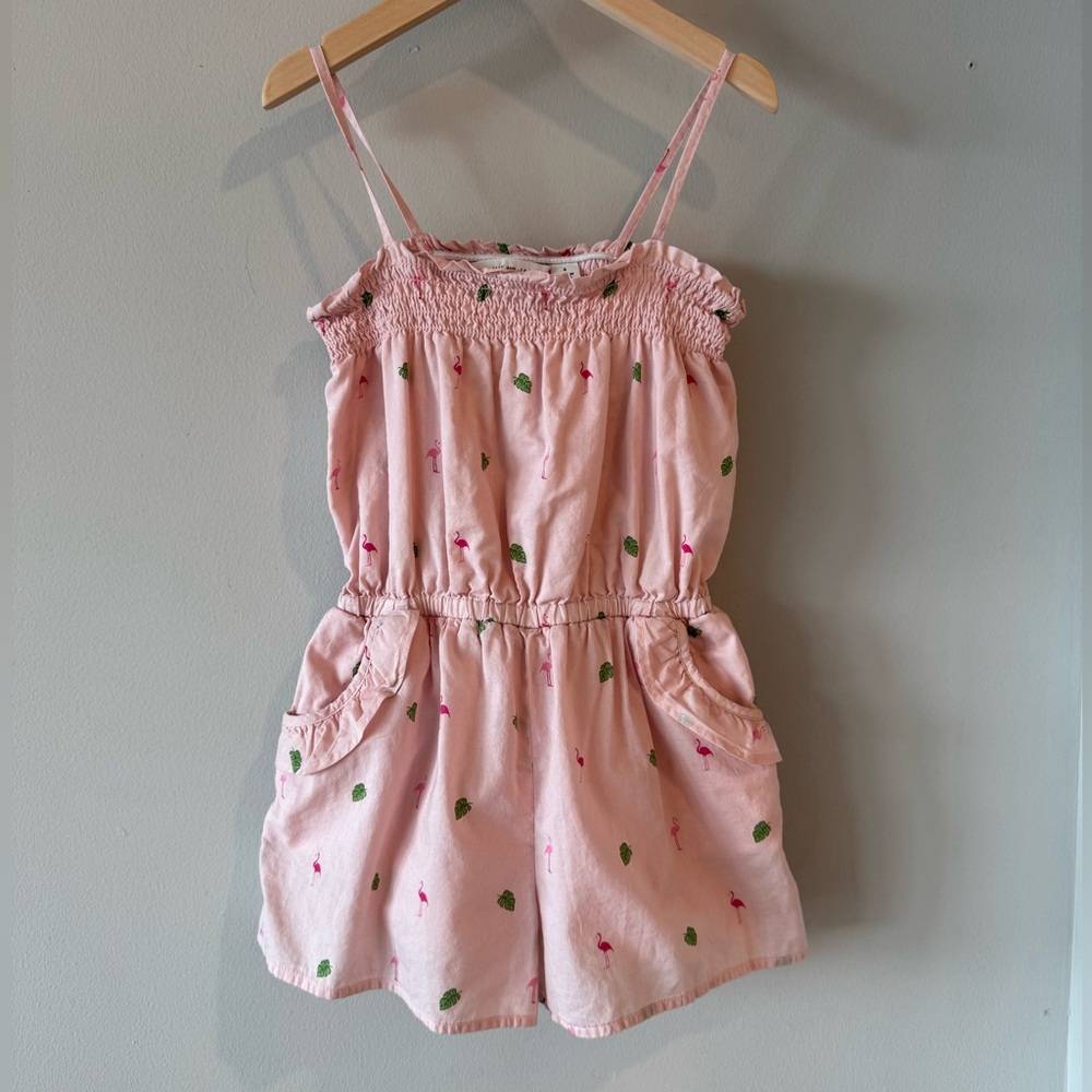 Janie and jack The Skye Smocked Romper in flamingo print